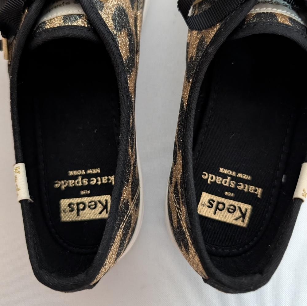 Keds x Kate Spade Glitter Leopard Sneakers Gold Black Ribbon Laces Size 6 EUC - Picture 9 of 14